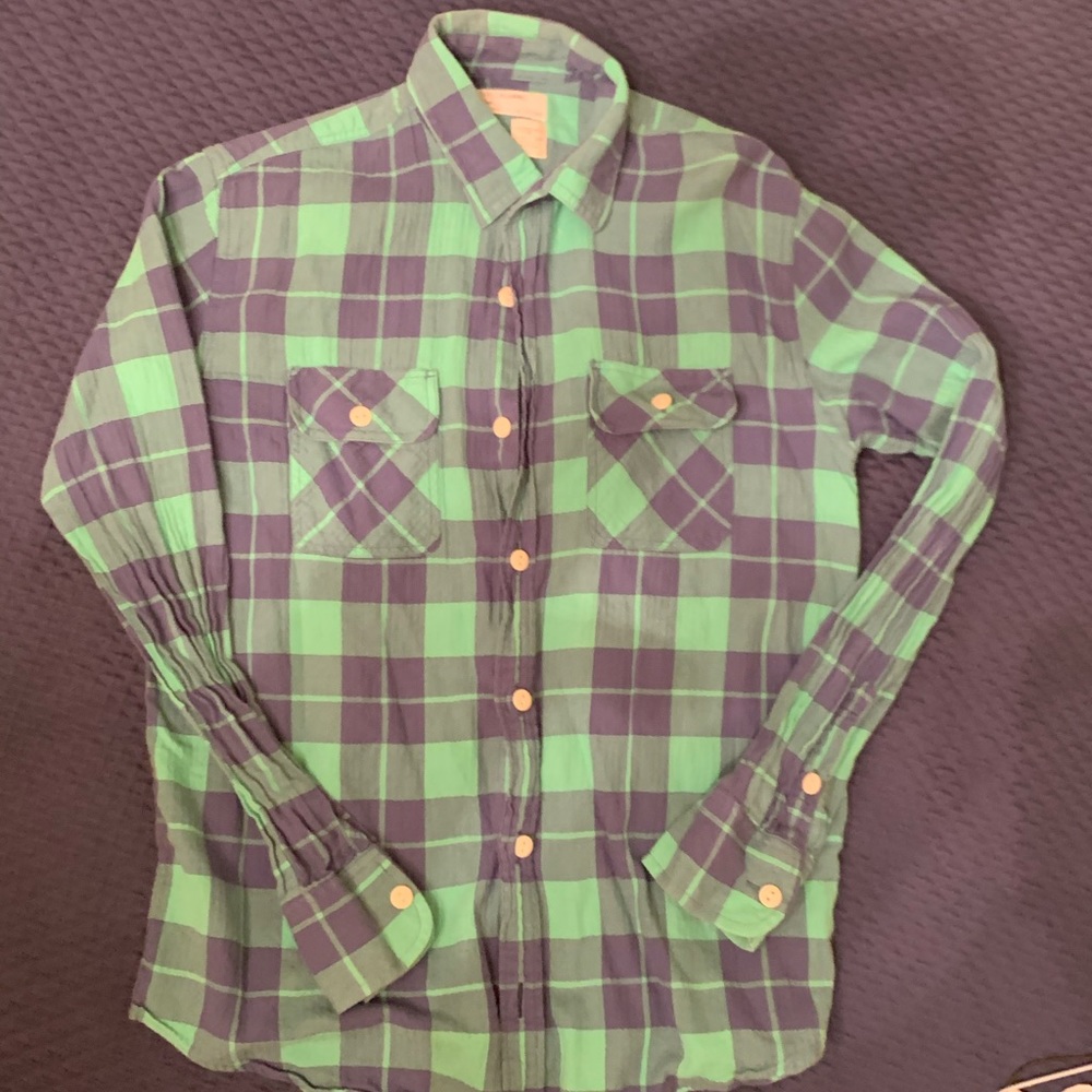 Boys crewcuts blue and green plaid shirt size 14